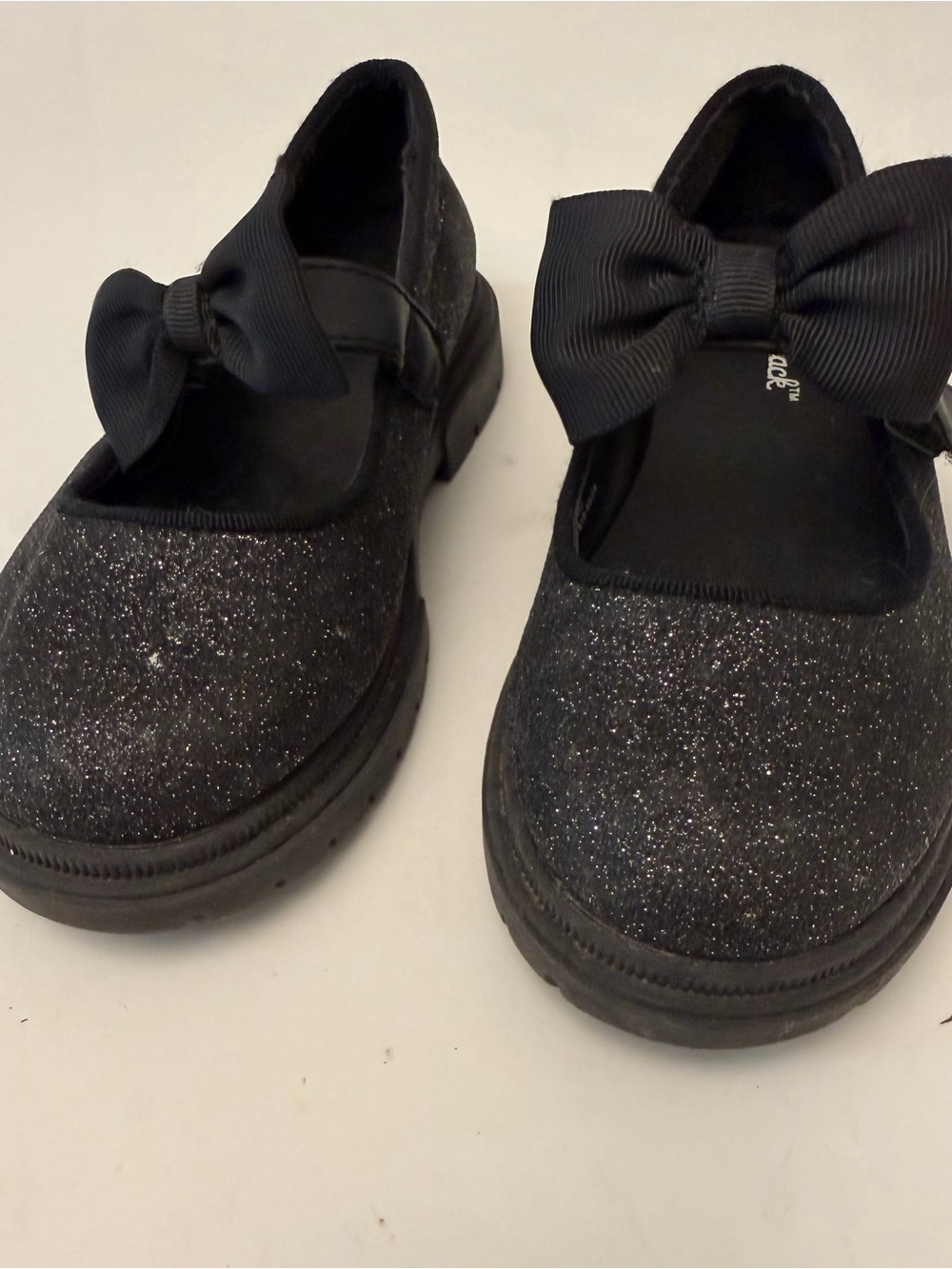 Girls Black Glitter Bow Mary Jane Shoes